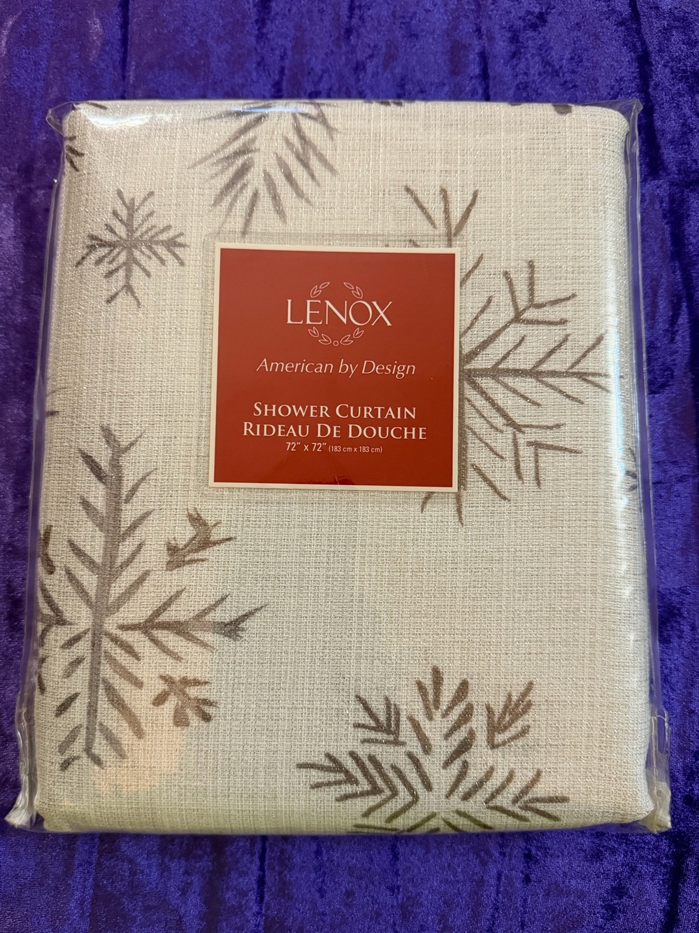 Lenox Alpine Grey and White Shower Curtain with Snowflake Design